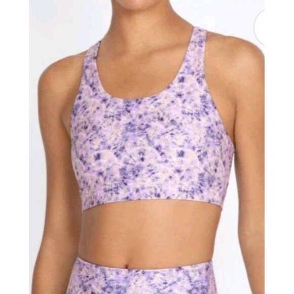 Calme Johnny Was Sports Bra Sz L Endurance Cosmic Purple Print Racer Back - Picture 10 of 11